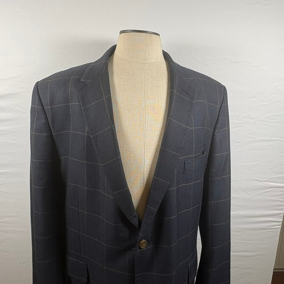 Haggar Other - Haggar Mens 50R Classic Fit Navy Blue Windowpane Plaid Blazer HJ10312-412